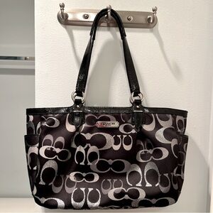 Authentic Coach Gallery Signature 3 Color Lurex Tote Bag - Black/Gray/Silver